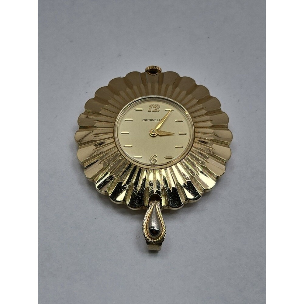 Vintage 1972 Caravelle Bulova Gold Flower Pendant Necklace Mechanical Wind Watch